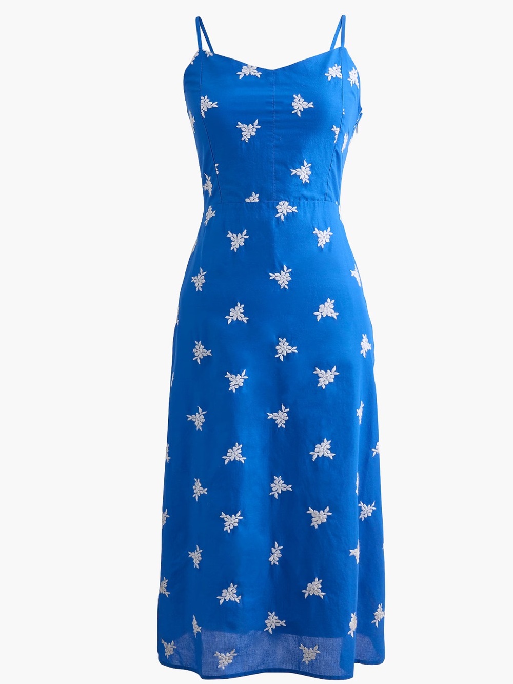 J. Crew Factory Cobalt Blue Midi Slip Dress with White Floral Embroidery 16